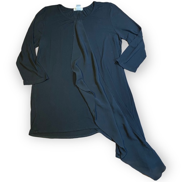 2for$25 Pebble & Stone Asymmetrical Black Tunic Top w Ruffle Detail Size Large - Picture 7 of 8